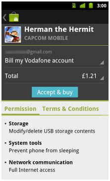 Vodafone operator billing in Android Market