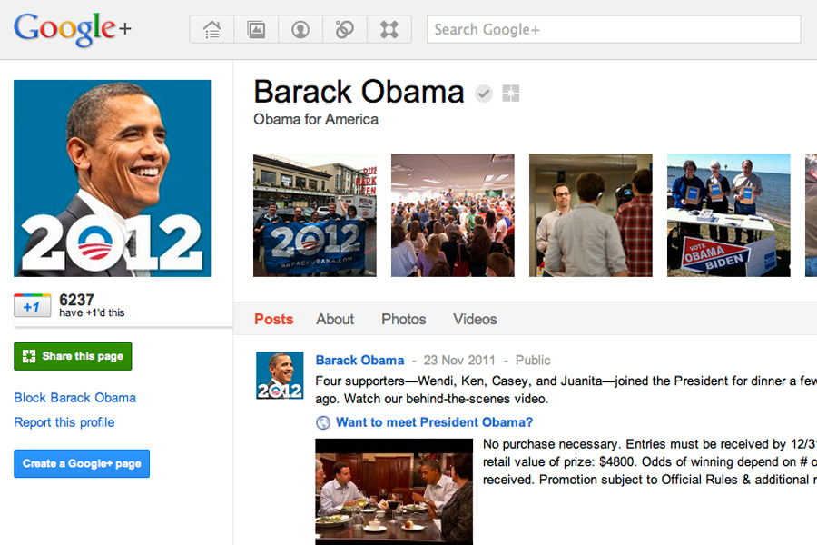 Obama 2012 campaign joins Google+